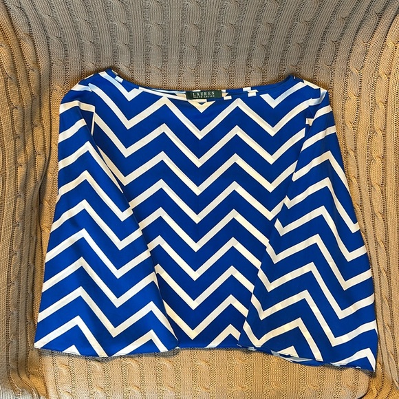3/4 Sleeve Silk Ralph Lauren Chevron Top Medium - Picture 3 of 3